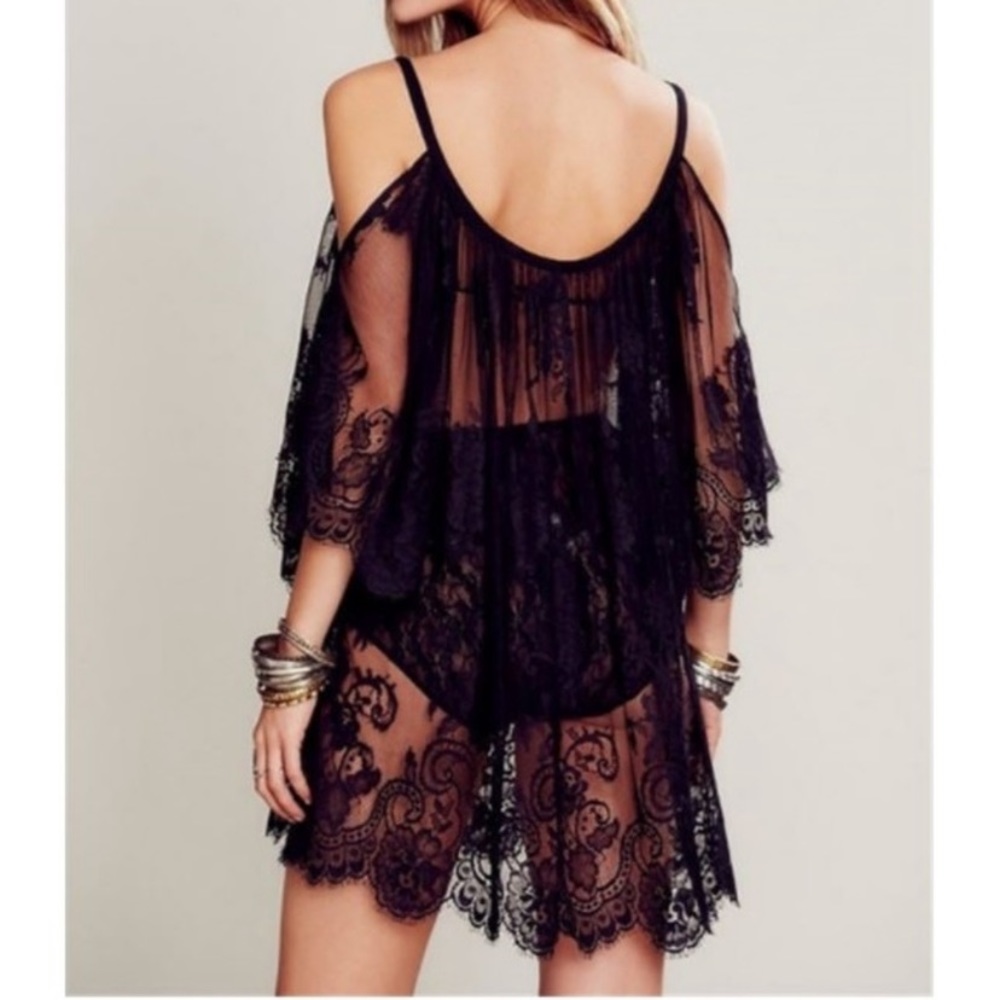 Sheer Black Lace Swim Coverup Or Tunic - Picture 6 of 7